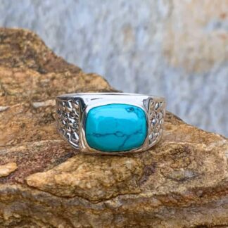 an image of a Sterling Silver Nugget and Rectangular Turquoise Gemstone Ring