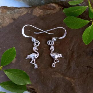 an image of a dainty pair of Sterling Silver Flamingo Dangle Earrings