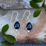 an image of a pair of simple Black Onyx and Sterling Silver Pear Shaped Dangle Earrings