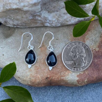 Black Onyx and Sterling Silver Pear Shaped Dangle Earrings - Image 2