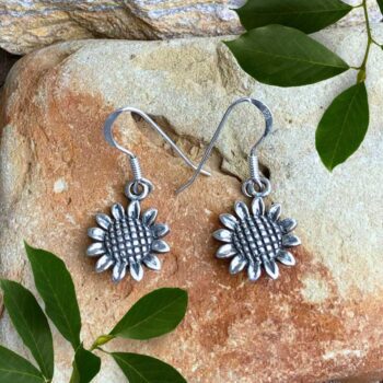 an image of a pair of Sterling Silver Sunflower Dangle Earrings
