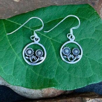 an image of a round pair of Petite Sterling Silver Sunflower Duo Earrings