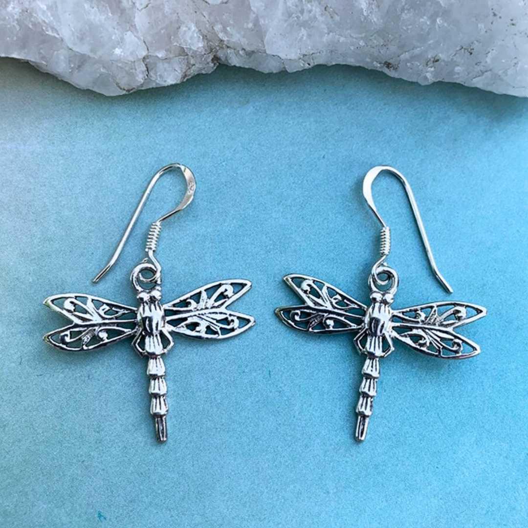 Sterling Silver Dragonfly Dangle Earrings