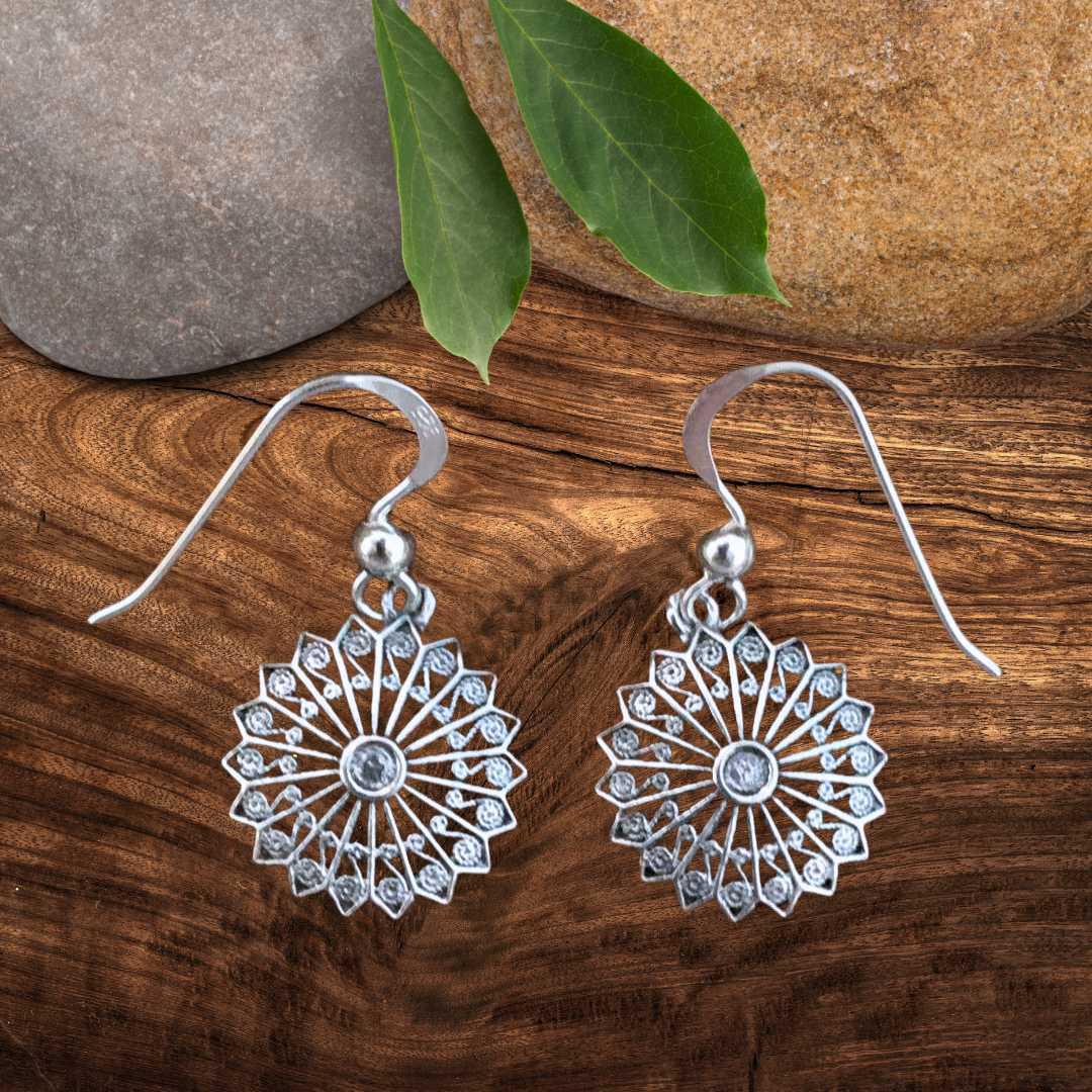 an image of a pair of Sterling Silver Filigree Mandala Earrings