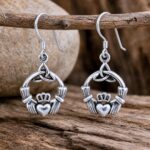 an image of a pair of Sterling Silver Claddagh Earrings with Triquetra Celtic Knot.