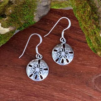 an image of a pair of Sterling Silver Dangle Sand Dollar Earrings