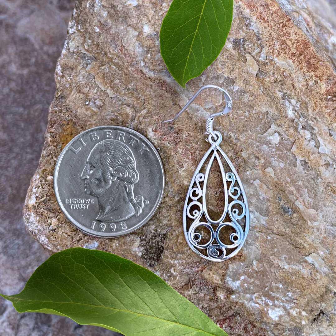an image of a pair of Sterling Silver Lacy Oval Dangle Earrings