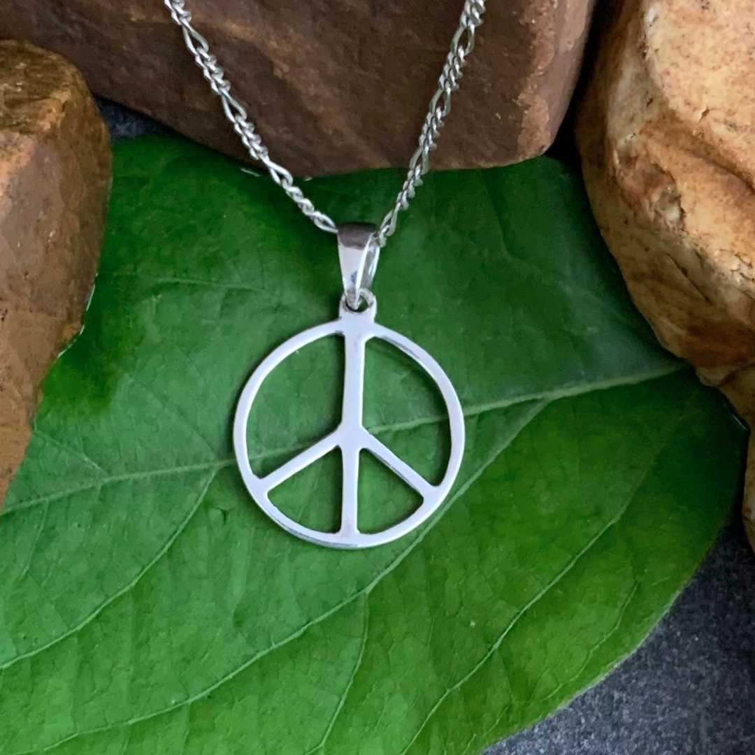 an image of a Polished Sterling Silver Peace Sign Pendant