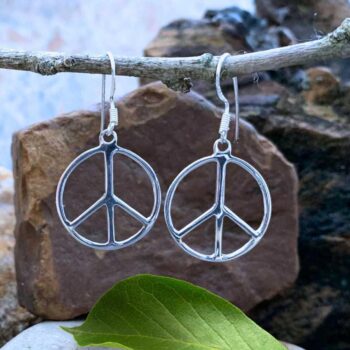 an image of a pair of Polished Sterling Silver Peace Sign Dangle Earrings