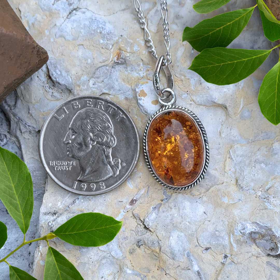 Sterling Silver and Amber Oval Pendant - Image 3