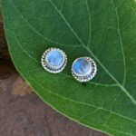 an image of a pair of Rainbow Moonstone and Sterling Silver Round Stud Earrings