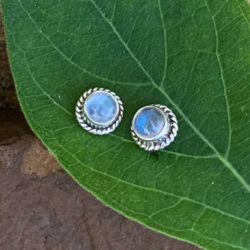 an image of a pair of Rainbow Moonstone and Sterling Silver Round Stud Earrings