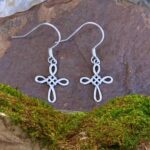 an image of a dainty pair of Sterling Silver Celtic Cross Dangle Earrings