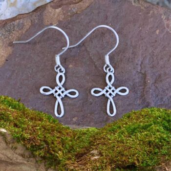 an image of a dainty pair of Sterling Silver Celtic Cross Dangle Earrings