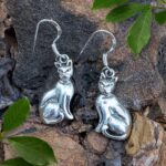 an image of a pair of Sterling Silver Regal Cat Dangle Earrings