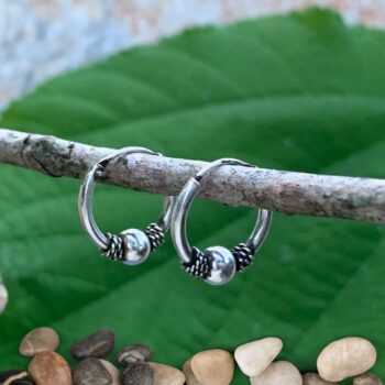 an image of our Small Sterling Silver Ball Bali Hoop Earrings
