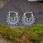 an image of a pair of Geometric Floral Sterling Hoop Earrings