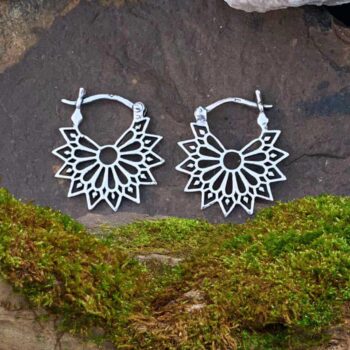 an image of a pair of Geometric Floral Sterling Hoop Earrings
