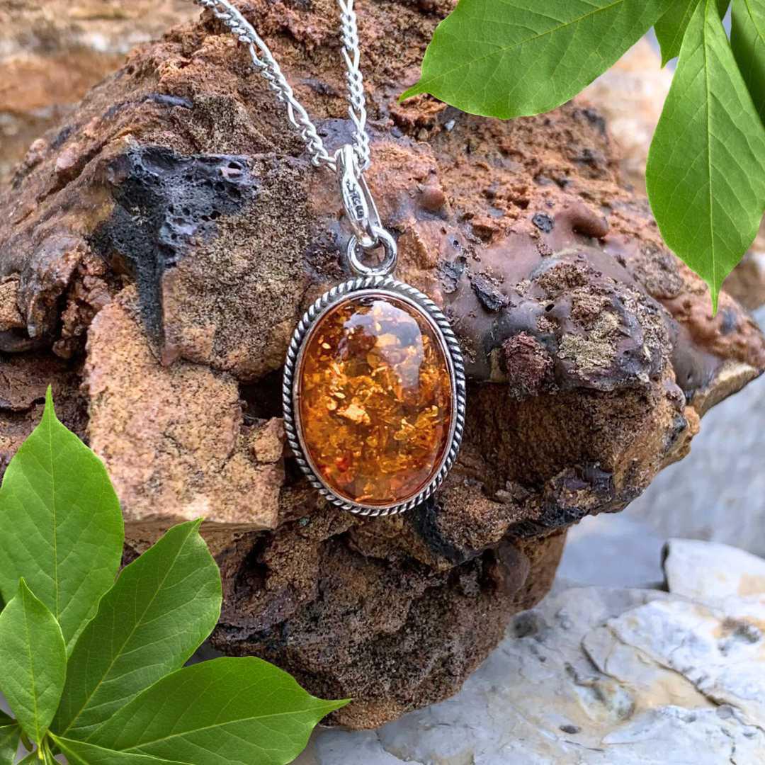 Sterling Silver and Amber Oval Pendant - Image 2