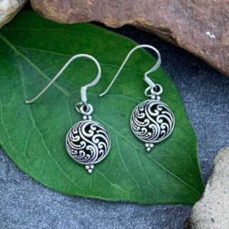 an image of a pair of Sterling Silver Ornate Filigree Yin Yang Dangle Earrings