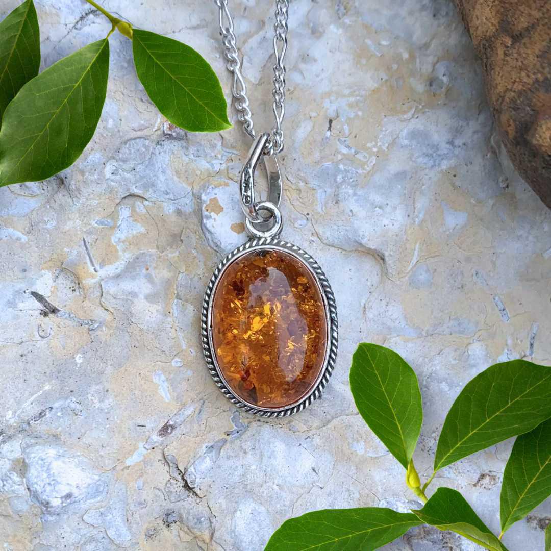 Sterling Silver and Amber Oval Pendant