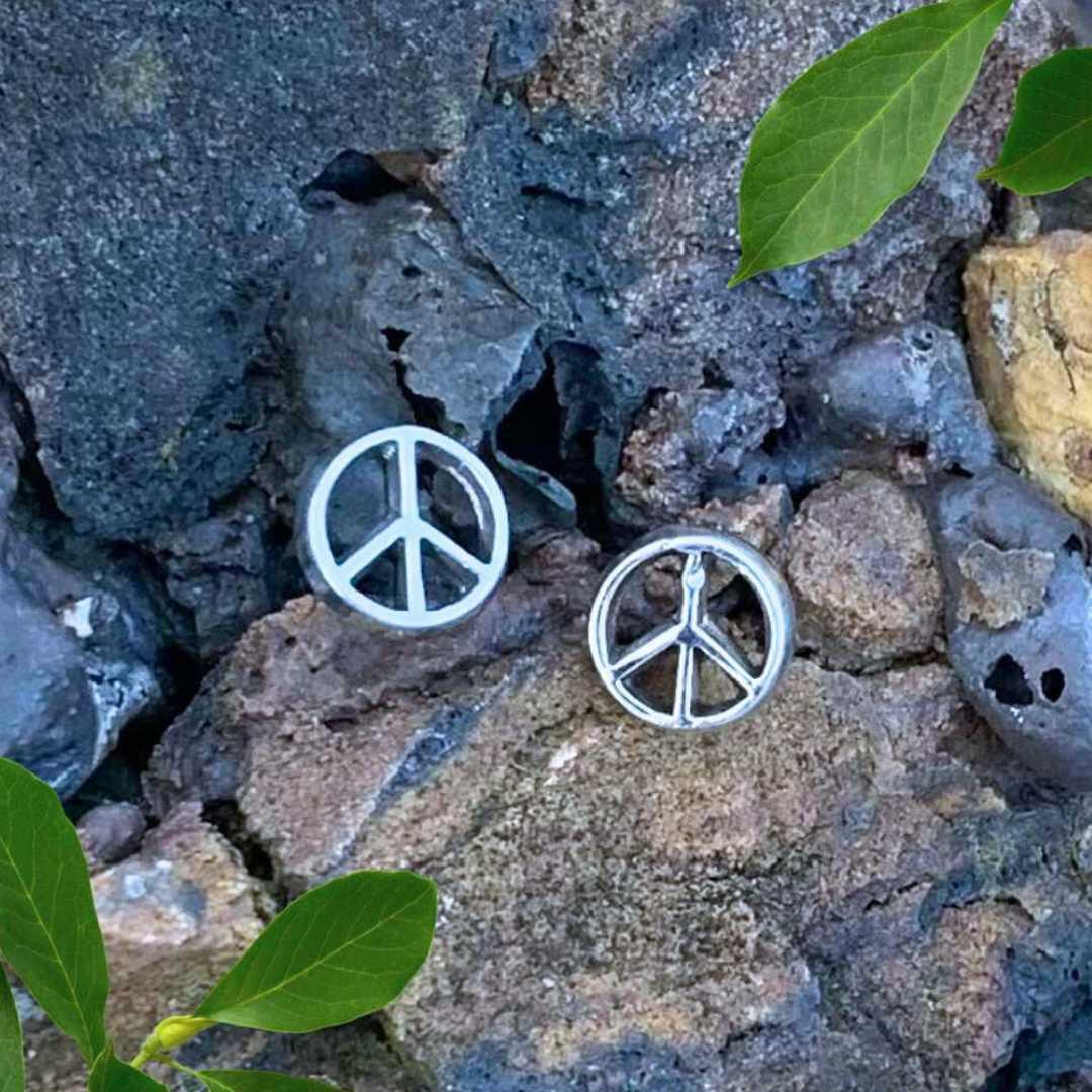 Sterling Silver Peace Sign Stud Earrings