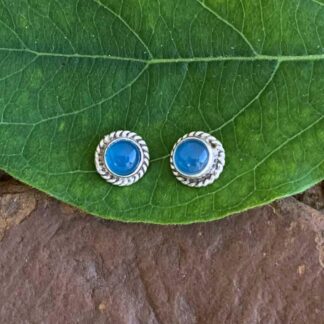 an image of a pair of Blue Chalcedony and Sterling Silver Round Stud Earrings
