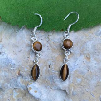 an image of a pair of Tiger's Eye and Sterling Silver Double Drop Earrings