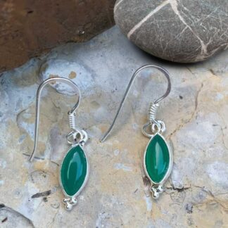 an image of a pair of Petite Marquise Green Onyx and Sterling Silver Earrings