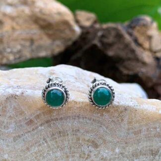an image of a pair of Green Onyx and Sterling Silver Round Stud Earrings that are .31 x .31 inches