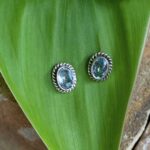 an image of a pair of oval Faceted Blue Topaz and Sterling Silver Stud Earrings