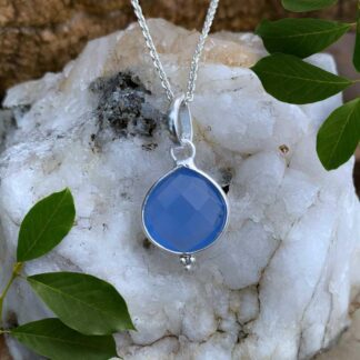 Petite Faceted Blue Chalcedony and Sterling Silver Pendant
