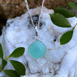an image of a Petite Faceted Aqua Chalcedony and Sterling Silver Pendant