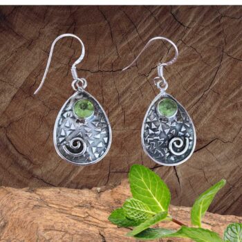 an image of a pair of Contemporary Teardrop Sterling Silver and Peridot Earrings
