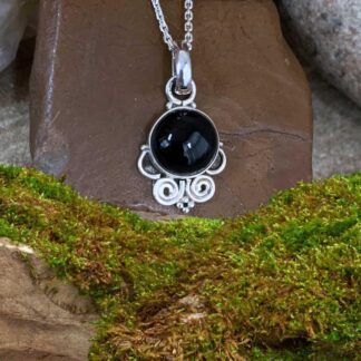 an image of a Pretty Black Onyx and Sterling Silver Swirl Pendant