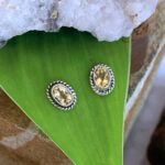 an image of a pair of oval Faceted Citrine and Sterling Silver Stud Earrings