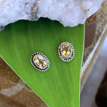 an image of a pair of oval Faceted Citrine and Sterling Silver Stud Earrings