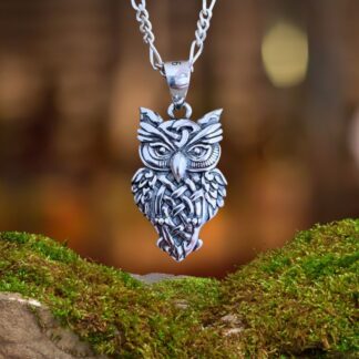 an image of a Charming Celtic Owl Sterling Silver Pendant with some Celtic knotwork