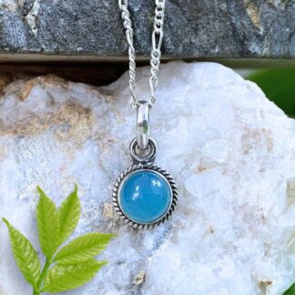 an image of a Petite Round Blue Chalcedony Sterling Silver Pendant