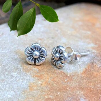 an image of a pair of Sterling Silver Pansy Flower Stud Earrings