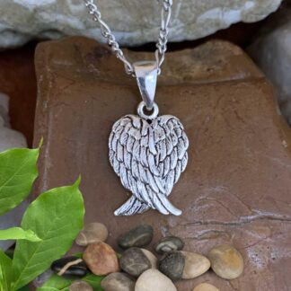 an image of a Sterling Silver Heart Shaped Angel Wings Pendant