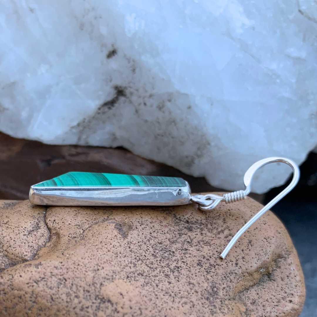 an image of a side angle of a Contemporary Malachite and Sterling Silver Earring