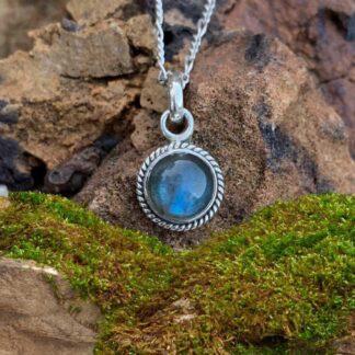 an image of a Petite Round Labradorite Sterling Silver Pendant
