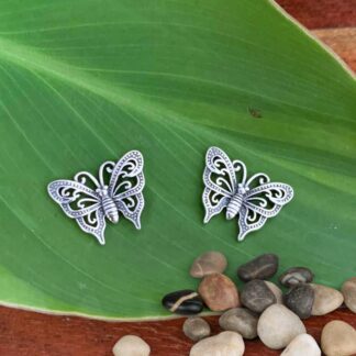 an image of a pair of detailed Filigree Sterling Silver Butterfly Stud Earrings
