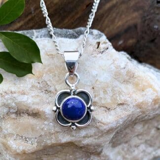 an image of a Dainty Lapis Lazuli Sterling Silver Floral Pendant