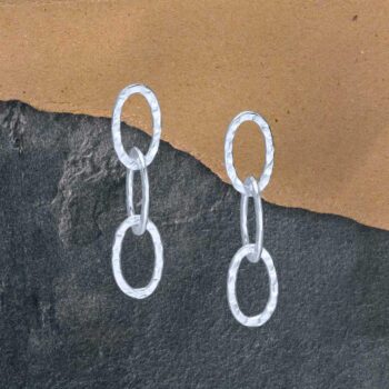an image of a pair of Contemporary Hammered Sterling Silver Triple Link Post Dangle Earrings