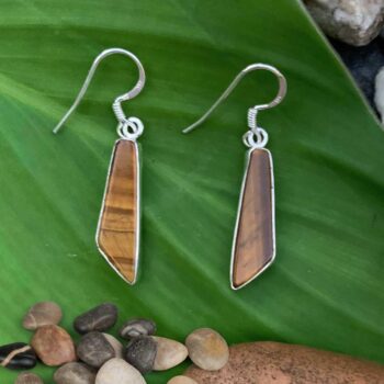 an image of a pair of Contemporary Tiger's Eye and Sterling Silver Earrings with a geometric angle