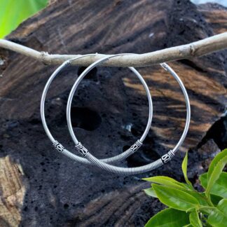 Large Sterling Silver Wrapped Bali Hoop Earrings