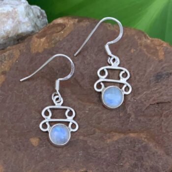 an image of a pair of Double Sterling Silver Bars and Rainbow Moonstone Earrings