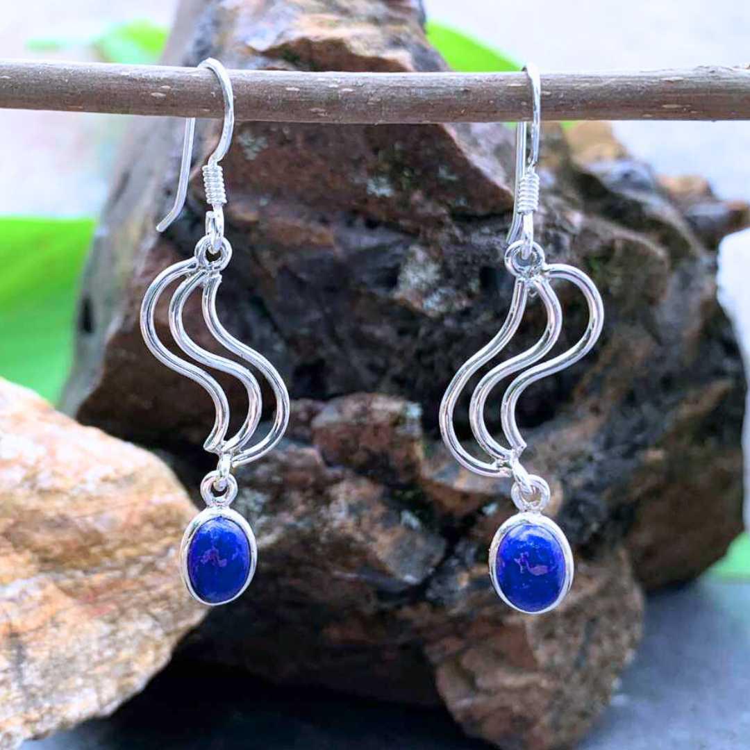 an image of a Wavy Sterling Silver and Lapis Lazuli Earrings